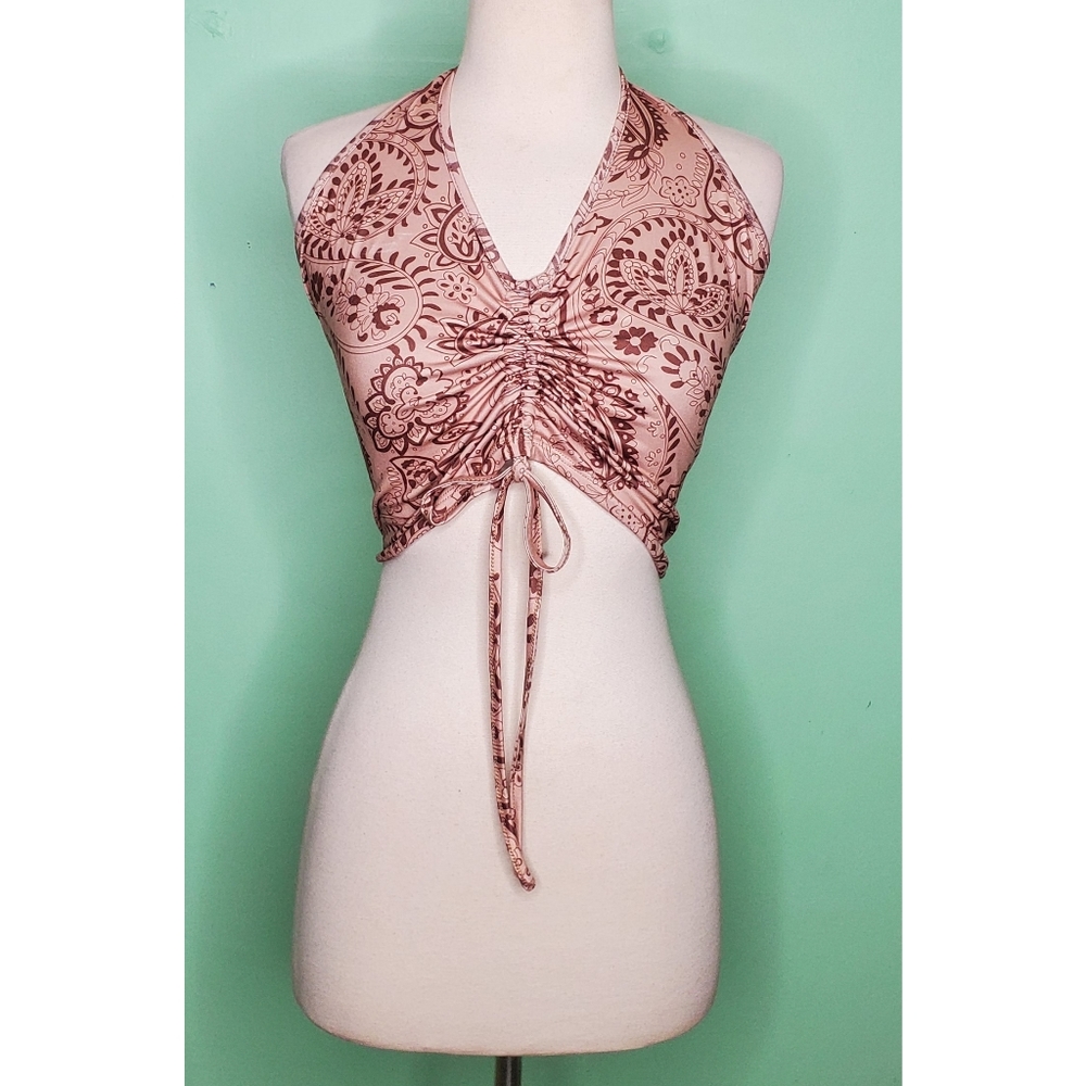 Shein Paisley Shirred Cropped Halter Top